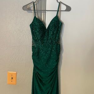 Green sequin Faviana corset dress (size 4)